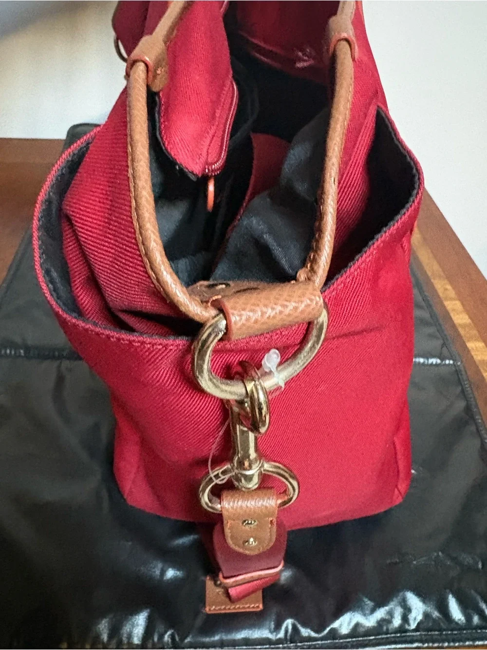 Coach Red Canvas Tote with Brown Leather Trim